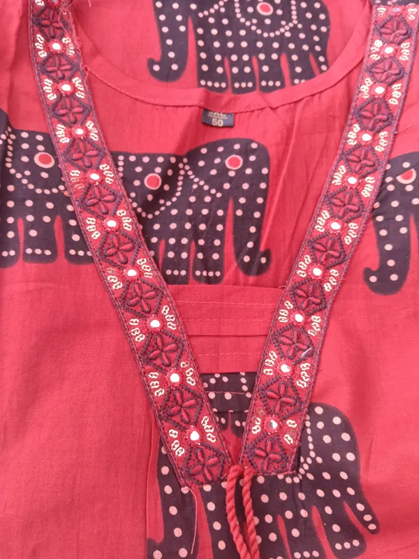 Dark_Red_Cotton_Printed_Kurti_Set_For_Women