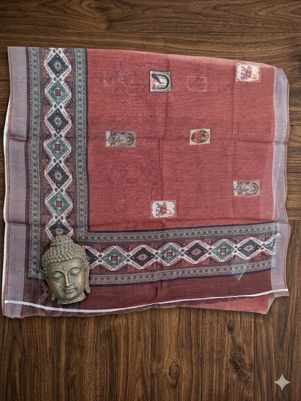 Rustic_Maroon_Cotton_Tribal_Border_Saree_For_Women