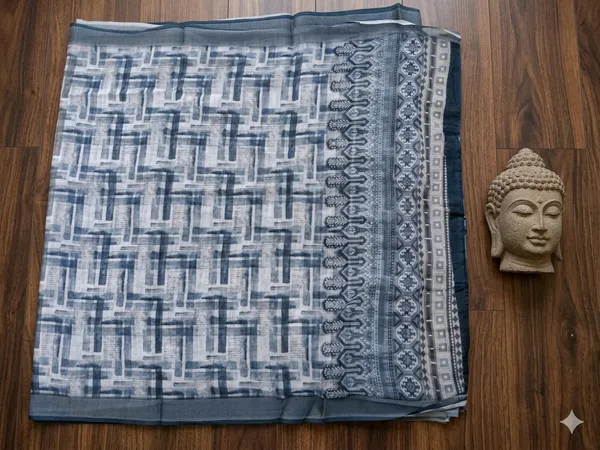 White_&_Blue_Cotton_Border_Saree_For_Women
