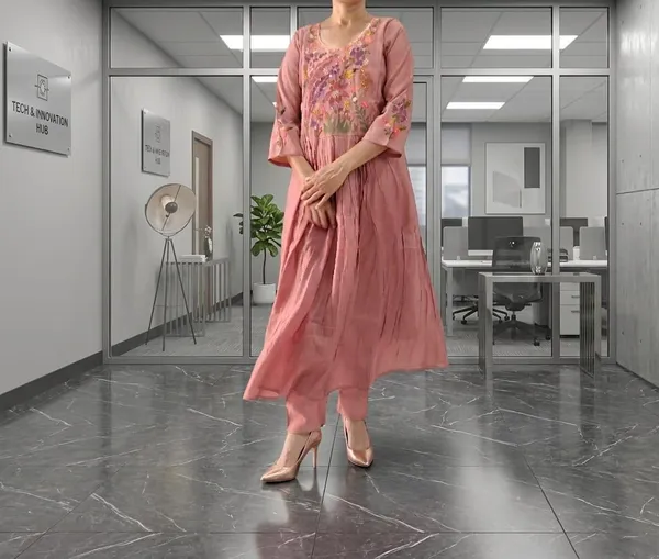 Peach_Cotton_Long_Kurti_For_Women