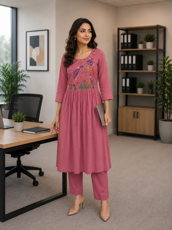 Peach_Cotton_Long_Kurti_For_Women