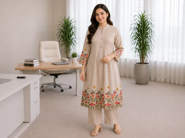 Off_White_Cotton_Kurti_Pant_Set_For_Women