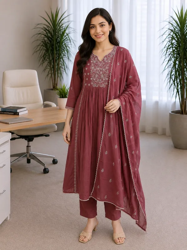 Dusty_Pink_Cotton_Ethnic_Kurti_Set_For_Women