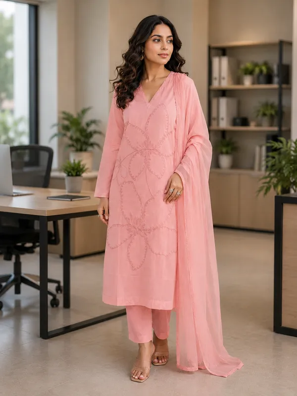 Baby_Pink_Cotton_Kurti_Set_With_Dupatta_For_Women