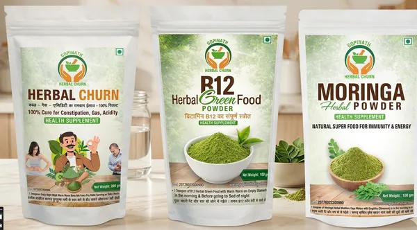 HERBAL_CHURN-MORINGA-B12_Green_Food_Powder_100gm__Pack_of_3_Natural_Ayurvedic_Laxative_for_Constipation_Relief_|_Plant-Based_Herbal_Supplement,_Boosts_Energy_&_Digestion_Plant_Based_Vitamin_B12_Supplement_(HERBAL_B12GreenFood_Powder)_|_Vitamin_B1,_B2,_B3,_B6,_B9,C_&_A_|_Boost_Energy_Level,_Good_For_Digestion_&_Stress_Moringa_Powder_From_Pure_Drumstick_Leaves_|_Gives_Natural_Energy_&_Nutrients_For_Men_&_Women.