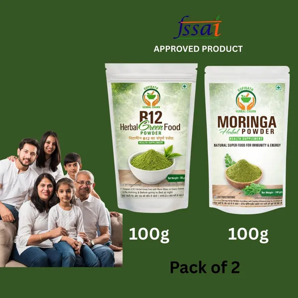 Moringa_Leaf_Powder_&_B12_Herbal_Green_Food_Powder_Combo_Pack_-_100G_Each_(Pack_Of_2)