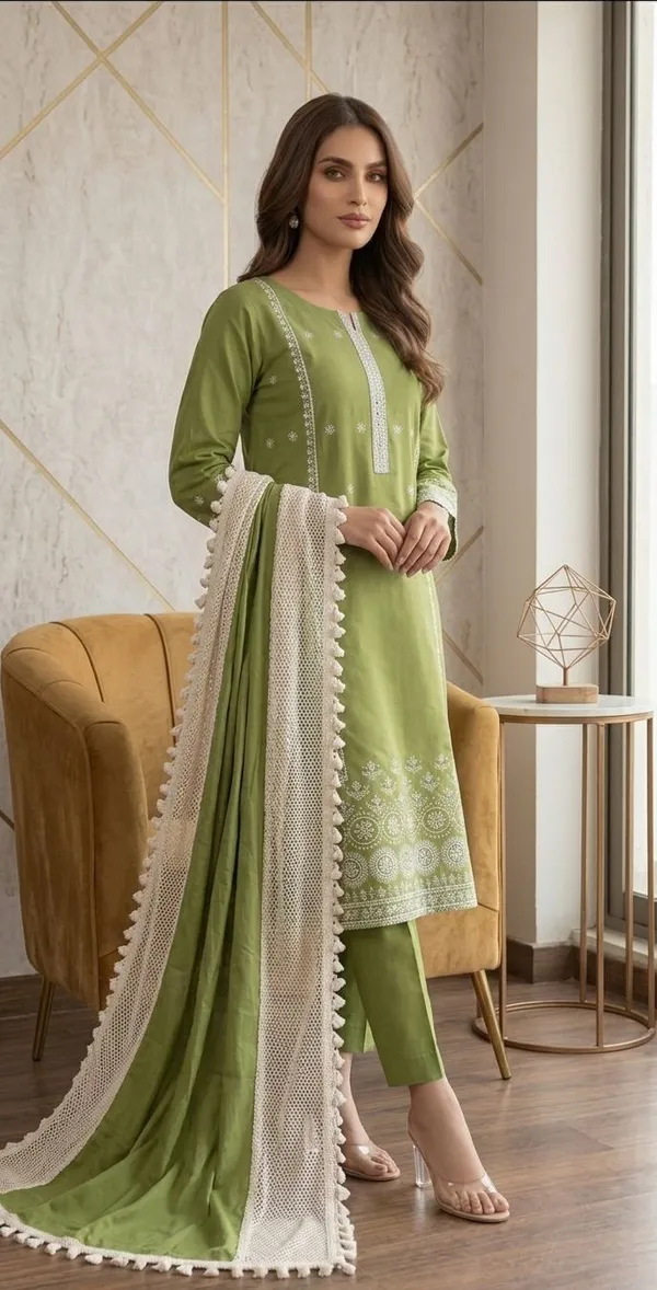 Green_Cotton_Straight_Fit_Kurti_Dupatta_For_Women