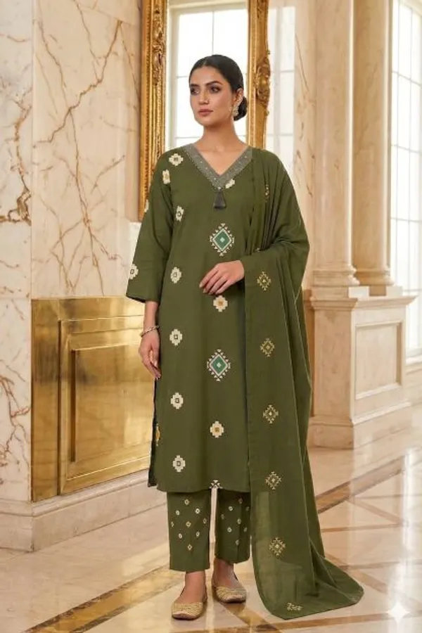 Green_Cotton_Straight_Kurti_With_Dupatta_For_Women
