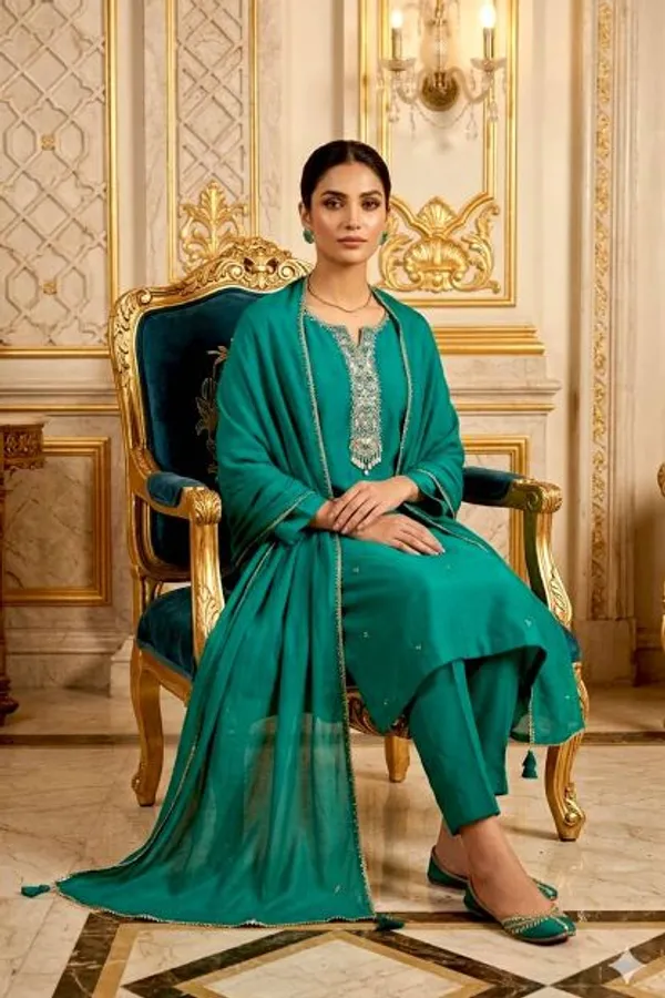 Turquoise_Roman_Silk_Embellished_Kurti_Dupatta_For_Women