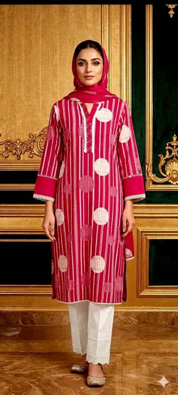 Pink_And_White_Cotton_Printed_Kurti_With_Dupatta_For_Women