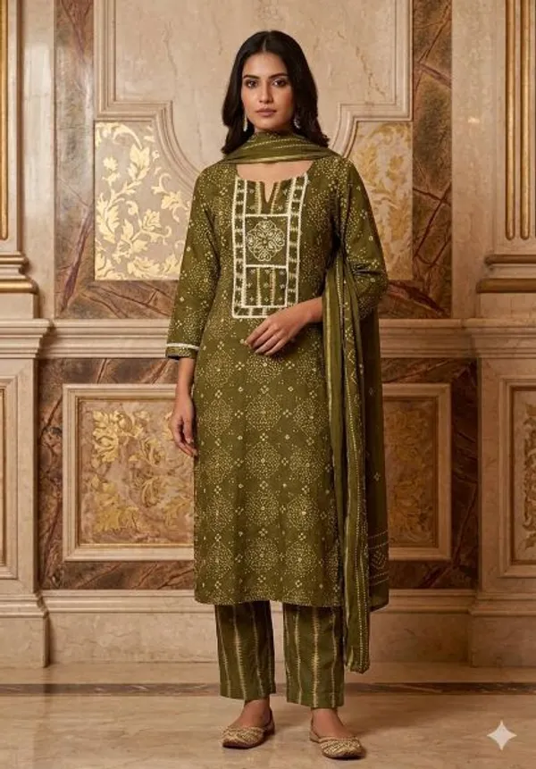 Dark_Green_Cotton_Ethnic_Kurti_Dupatta_For_Women