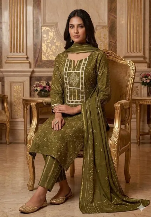 Dark_Green_Cotton_Ethnic_Kurti_Dupatta_For_Women
