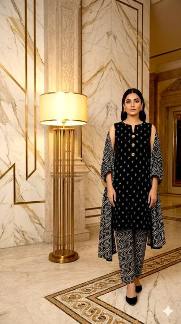 Black_Cotton_Printed_Kurti_Dupatta_For_Women