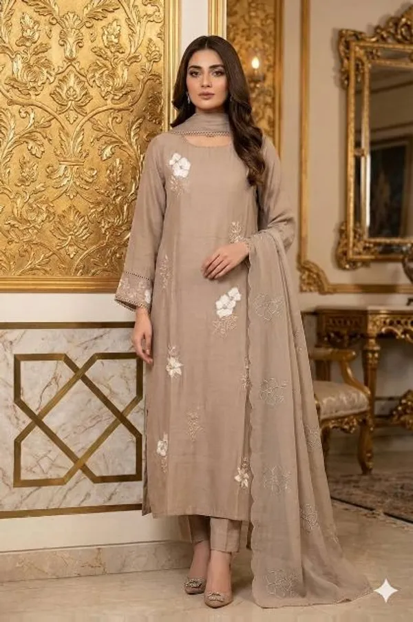 Beige_Chanderi_Embroidered_Kurti_Dupatta_For_Women