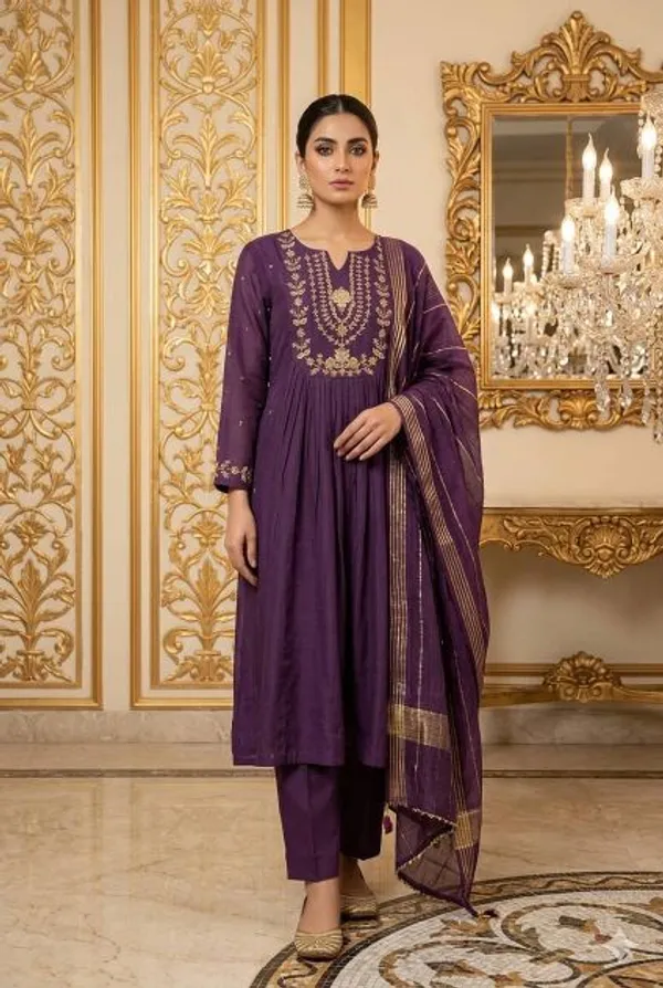 Dark_Purple_Chanderi_Embroidered_Kurti_Dupatta_For_Women