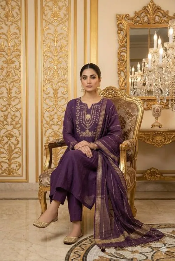 Dark_Purple_Chanderi_Embroidered_Kurti_Dupatta_For_Women