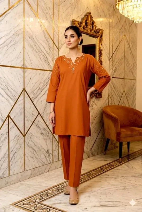 Orange_Cotton_Straight_Ethnic_Kurti_For_Women