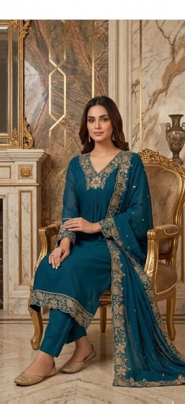Blue_Chanderi_Embroidered_Kurti_Dupatta_For_Women