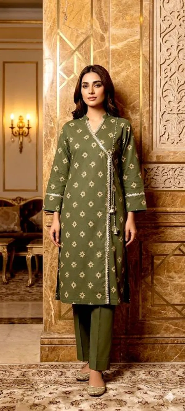 Green_Cotton_Ethnic_Kurti_Dupatta_For_Women