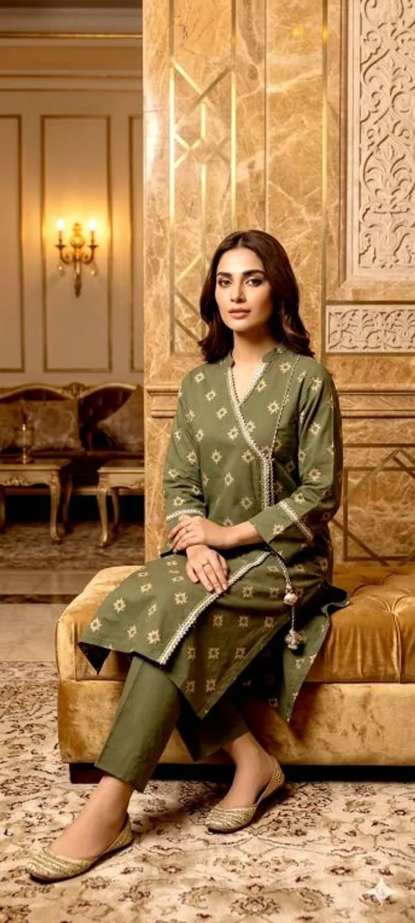Green_Cotton_Ethnic_Kurti_Dupatta_For_Women