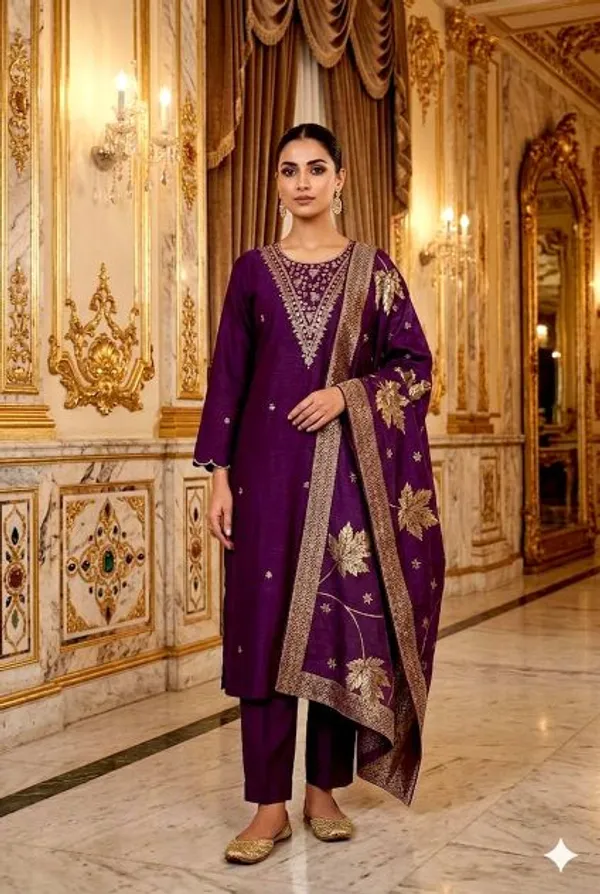 Purple_Chanderi_Ethnic_Kurti_Dupatta_For_Women