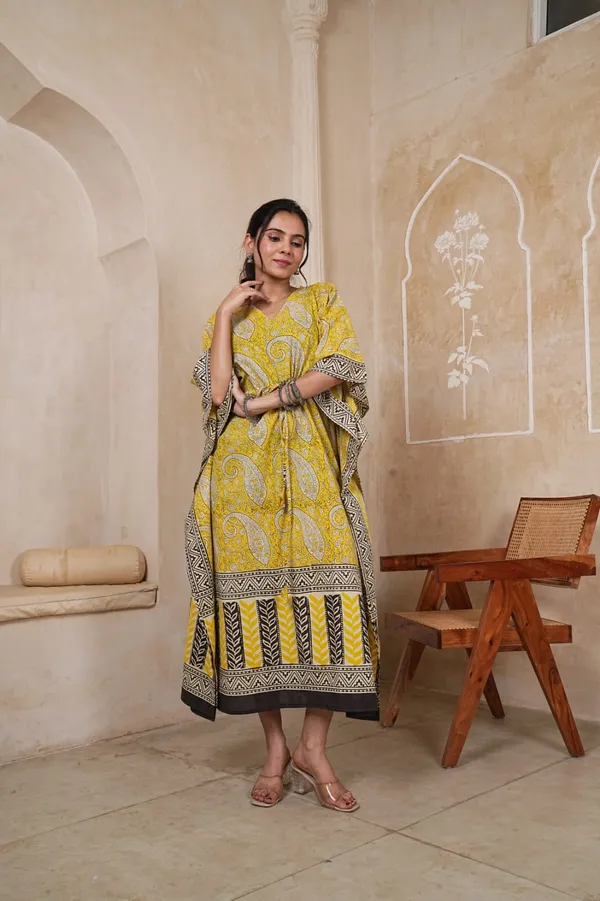 Yellow_Soft_Cotton_Kaftan_Dress_For_Women
