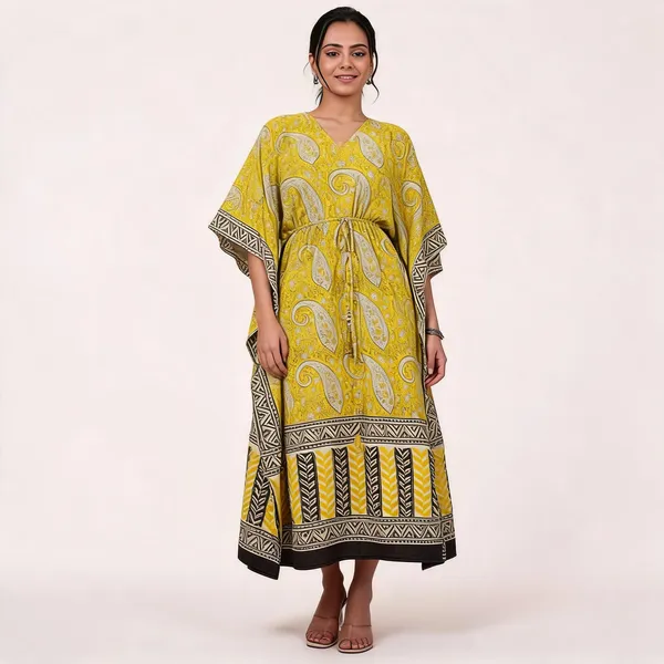 Yellow_Soft_Cotton_Kaftan_Dress_For_Women