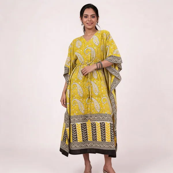Yellow_Soft_Cotton_Kaftan_Dress_For_Women