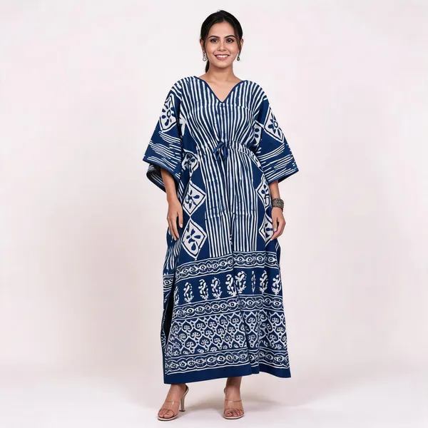 Navy_Blue_Soft_Cotton_Kaftan_Dress_For_Women