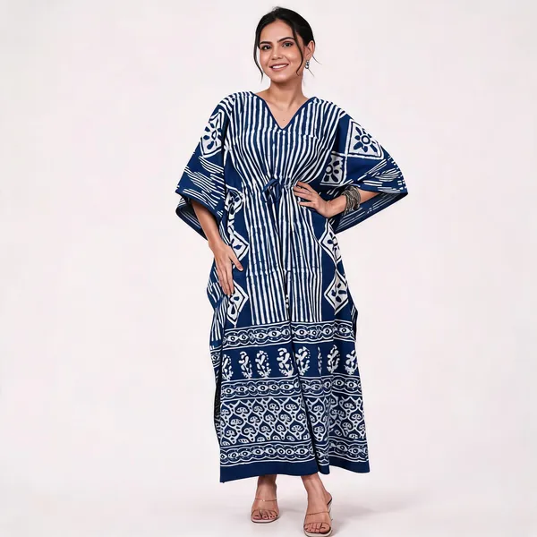 Navy_Blue_Soft_Cotton_Kaftan_Dress_For_Women
