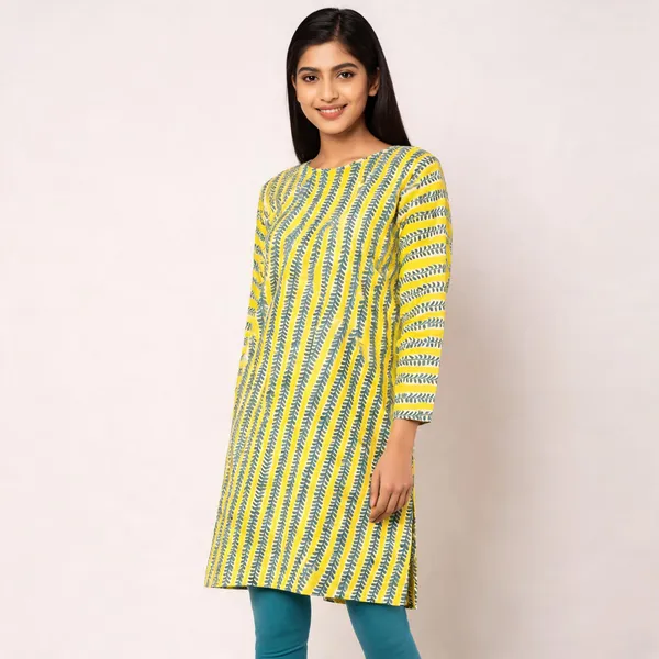 Unstiched_Yellow_And_Grey_Soft_Cotton_Unstiched_Kurti_For_Women