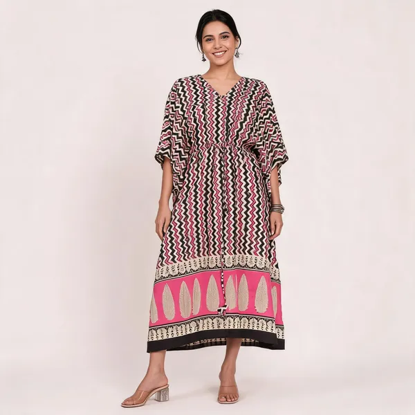 Multicolor_Soft_Cotton_Kaftan_Dress_For_Women
