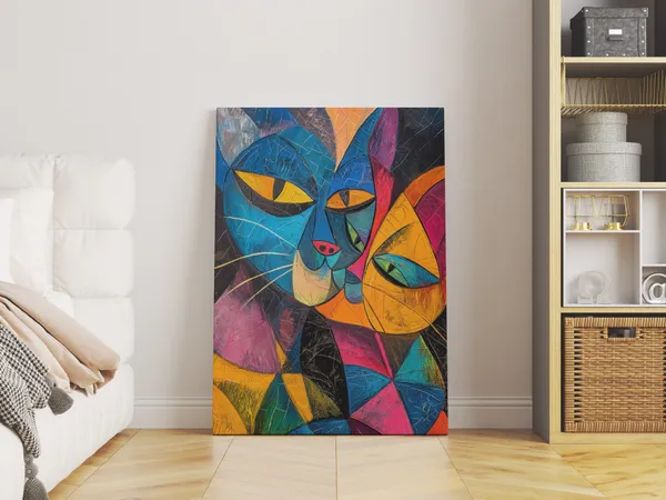 Vivid_Abstract_Cubist_Painting_Of_Two_Cats_In_A_Loving_Kiss_Wall_Art