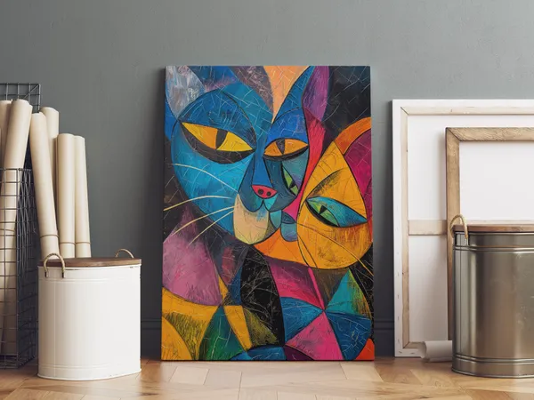 Vivid_Abstract_Cubist_Painting_Of_Two_Cats_In_A_Loving_Kiss_Wall_Art