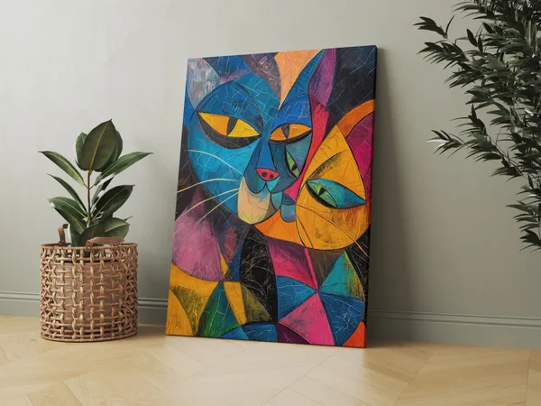 Vivid_Abstract_Cubist_Painting_Of_Two_Cats_In_A_Loving_Kiss_Wall_Art