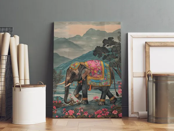 Ornamental_Royal_Elephant_In_A_Floral_Landscape_Traditional_Indian_Art