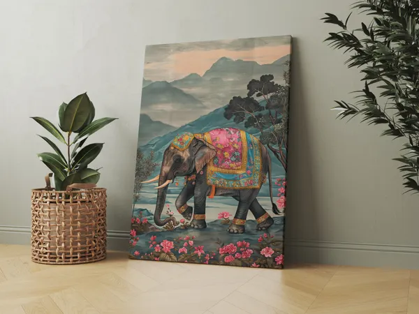 Ornamental_Royal_Elephant_In_A_Floral_Landscape_Traditional_Indian_Art