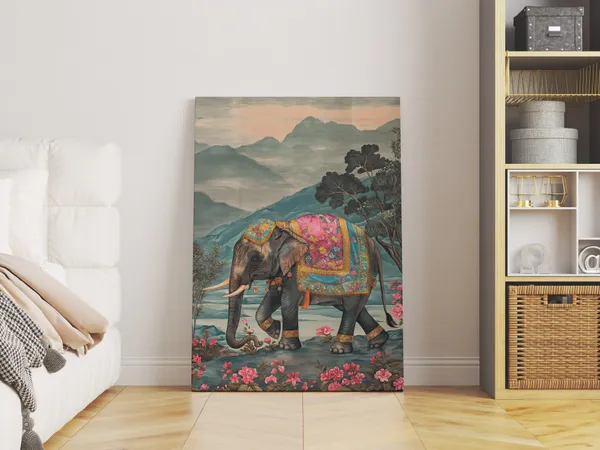 Ornamental_Royal_Elephant_In_A_Floral_Landscape_Traditional_Indian_Art