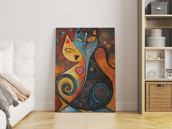 Abstract_Colorful_Cat_Couple_Canvas_Art