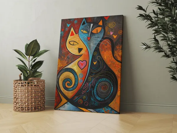 Abstract_Colorful_Cat_Couple_Canvas_Art