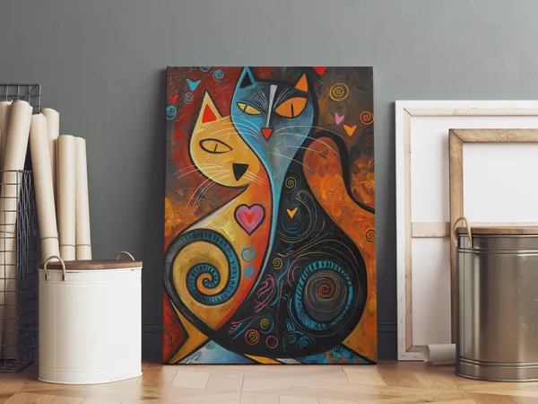 Abstract_Colorful_Cat_Couple_Canvas_Art