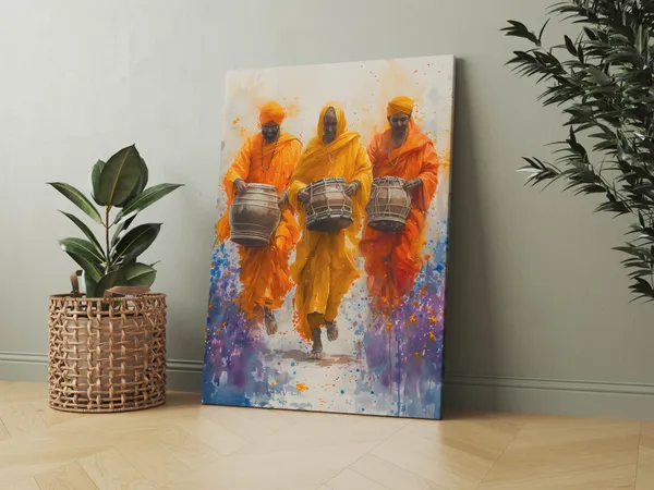 Indian_Spiritual_Drummers_Watercolor_Canvas_Art