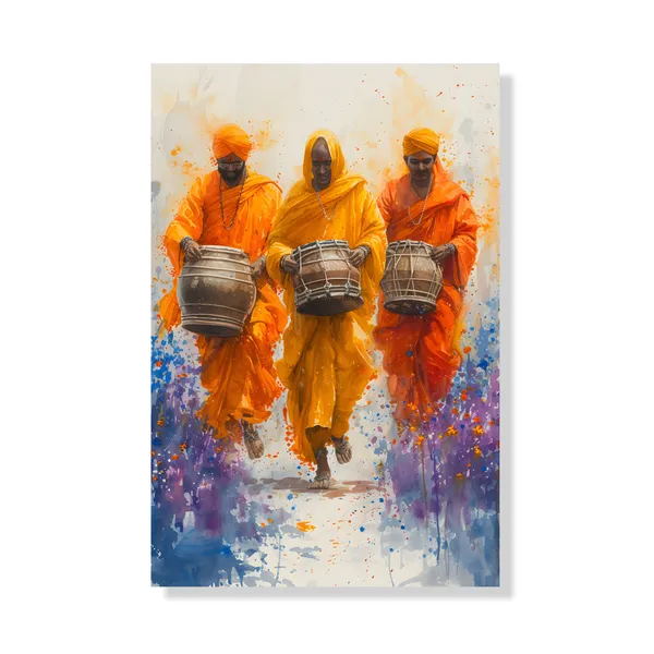 Indian_Spiritual_Drummers_Watercolor_Canvas_Art