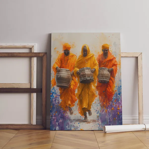 Indian_Spiritual_Drummers_Watercolor_Canvas_Art
