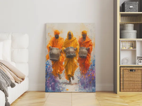 Indian_Spiritual_Drummers_Watercolor_Canvas_Art