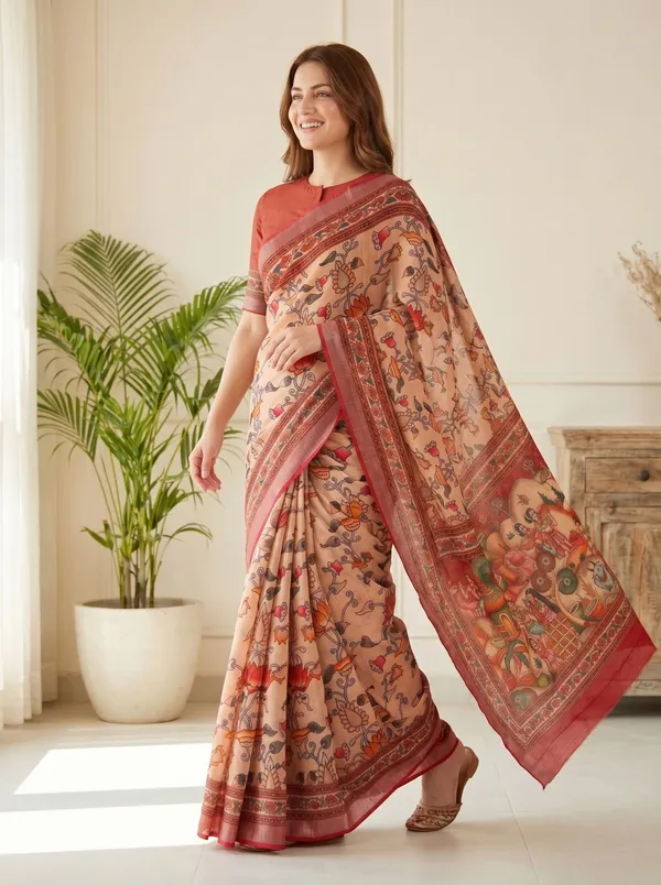 Peach_Art_Silk_Cotton_Saree_with_Silver_Zari_Border_&_Digital_Floral_Print