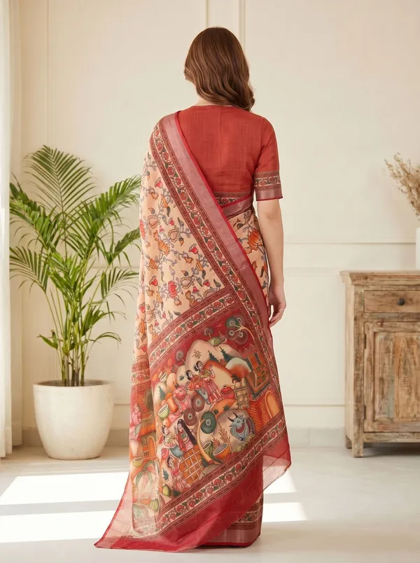 Peach_Art_Silk_Cotton_Saree_with_Silver_Zari_Border_&_Digital_Floral_Print