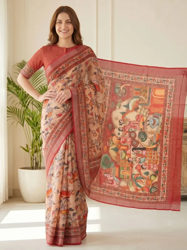 Peach_Art_Silk_Cotton_Saree_with_Silver_Zari_Border_&_Digital_Floral_Print