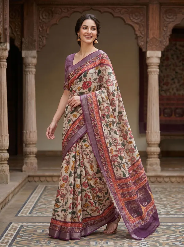 Off_White_Art_Silk_Cotton_Digital_Printed_Saree_|_Silver_Zari_Border_|_Blouse