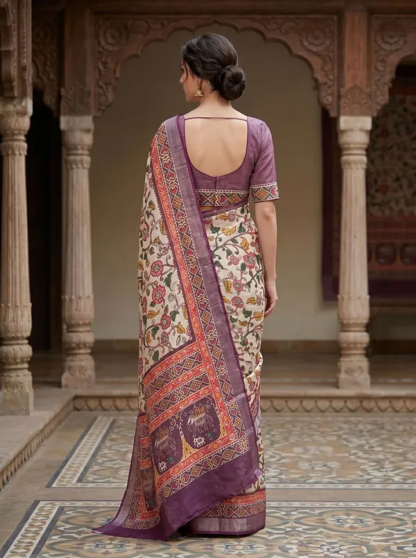 Off_White_Art_Silk_Cotton_Digital_Printed_Saree_|_Silver_Zari_Border_|_Blouse